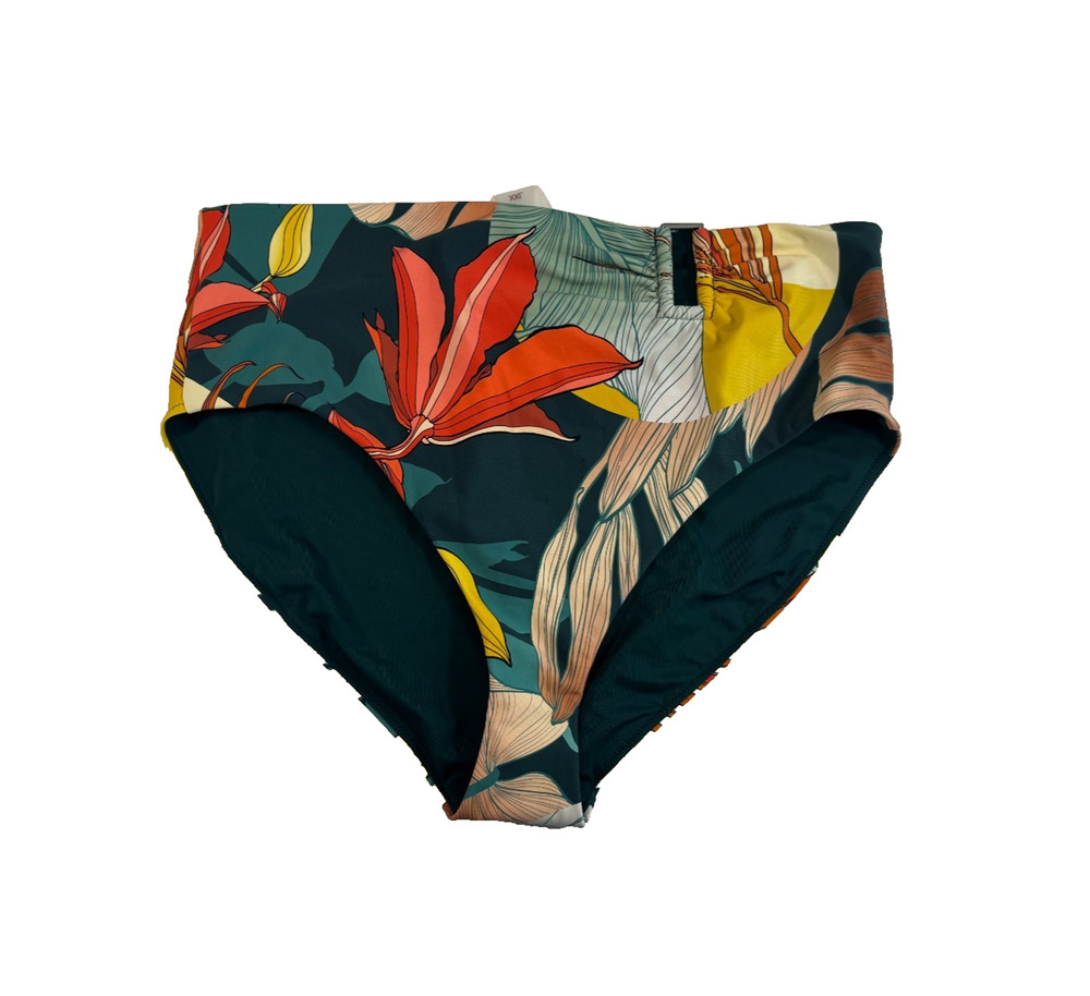 CALIA Women's Mid Rise Swim Bottoms Size XL Botanical Print Sea Green‎ NWT